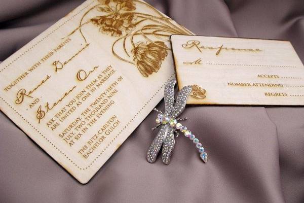 Wooden etched invitation and response 