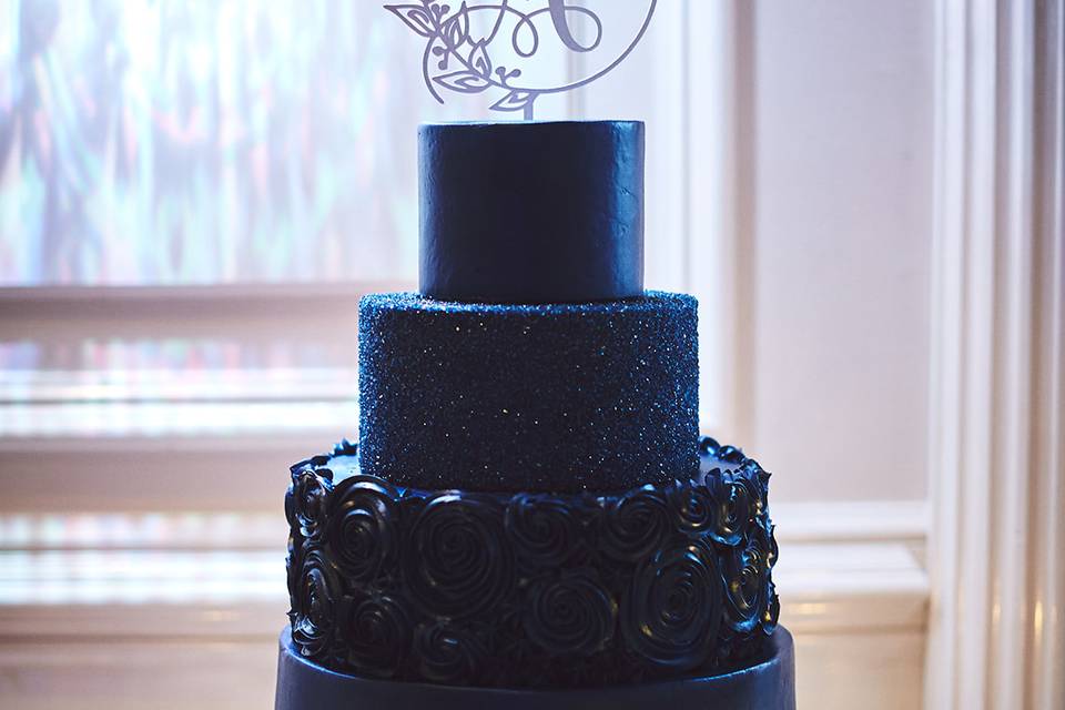 Midnight blue and silver four-tier