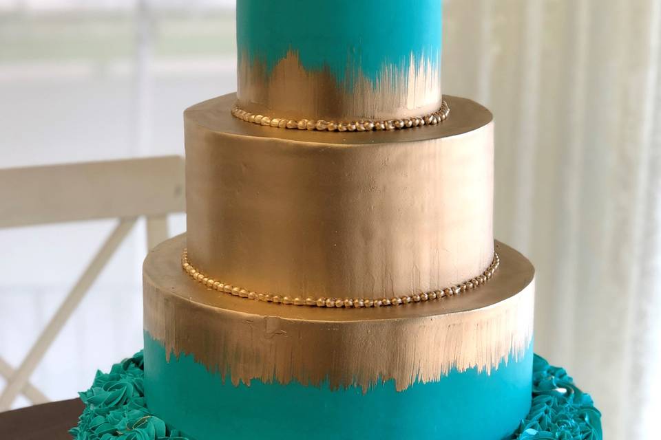 Gold & Teal Wedding Cake