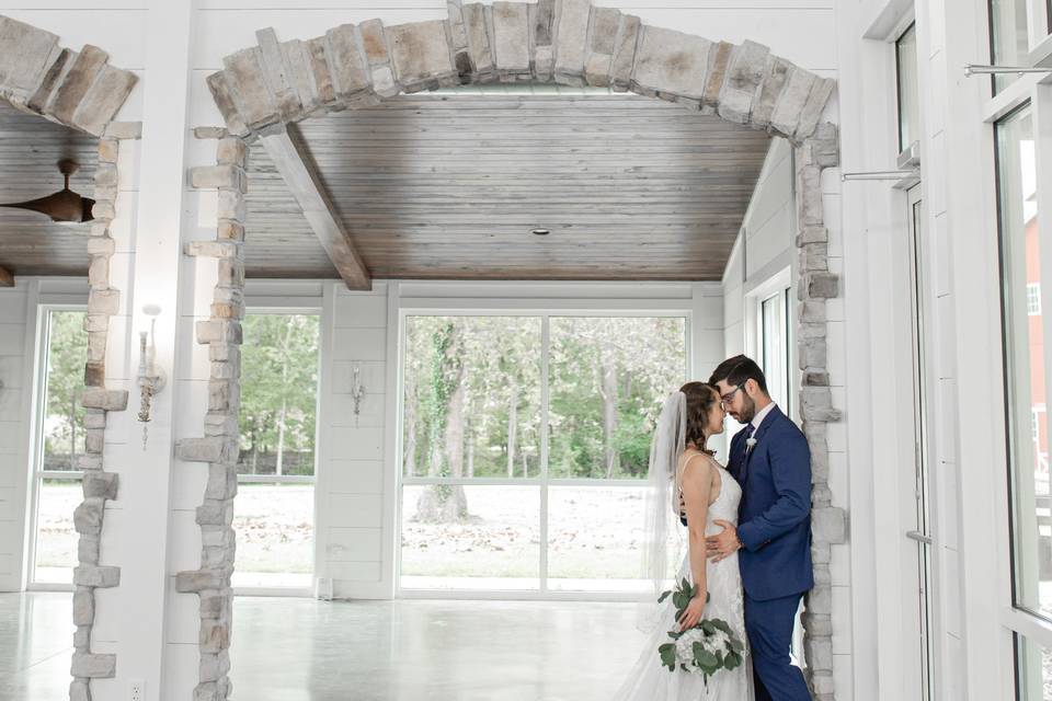 Embracing in an archway