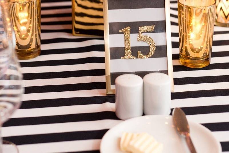 Stripped linens for reception table