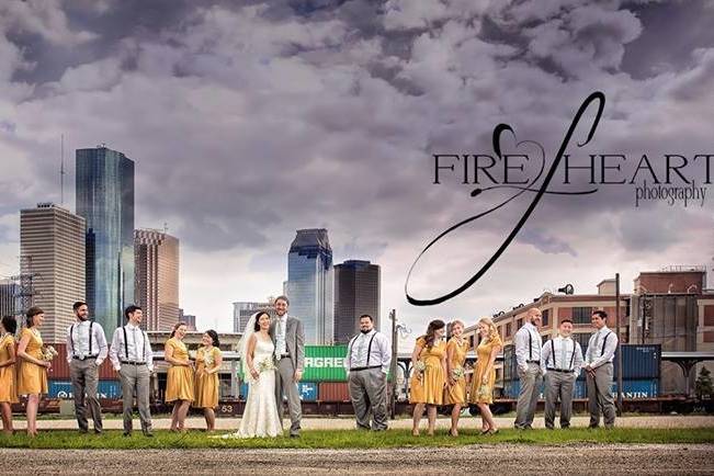 Couple with bridesmaid and groomsmen