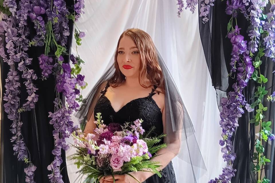 Shades of purple w black lace.