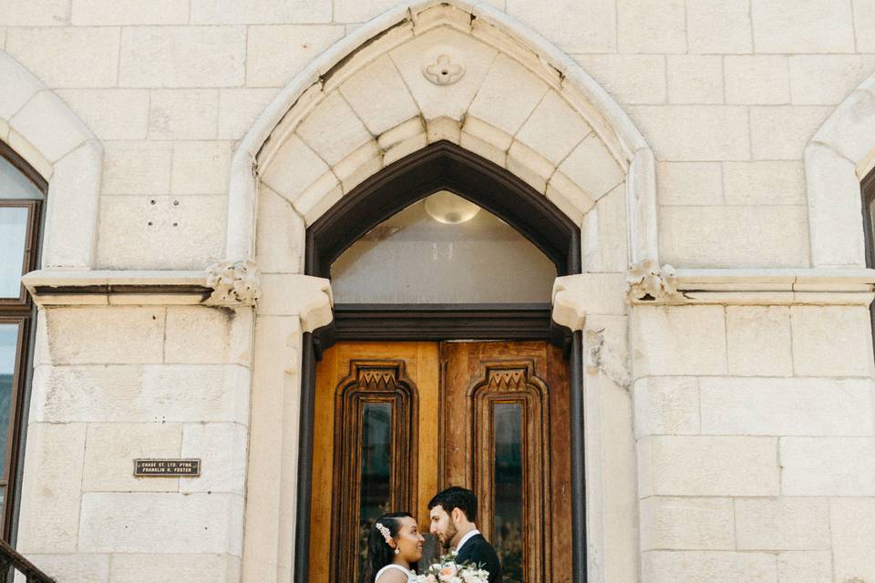 Couple by the front steps