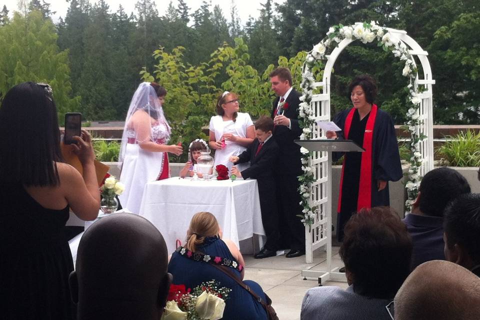Salish rooftop ceremony, perfect for summer.