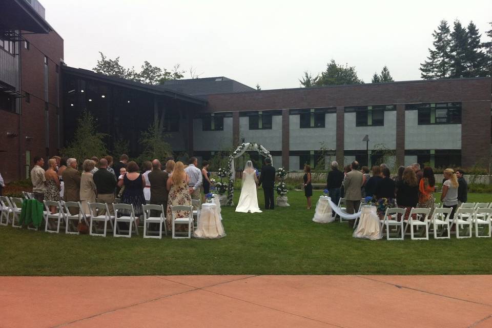 Outdoor courtyard ceremony, outside the Salish Hall.