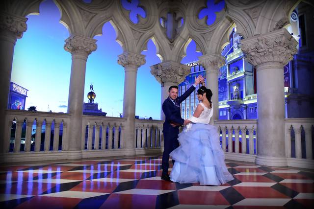 Posed photo of couple dancing