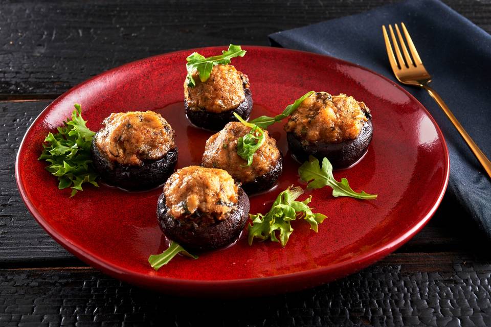 Seafood stuffed mushroom caps