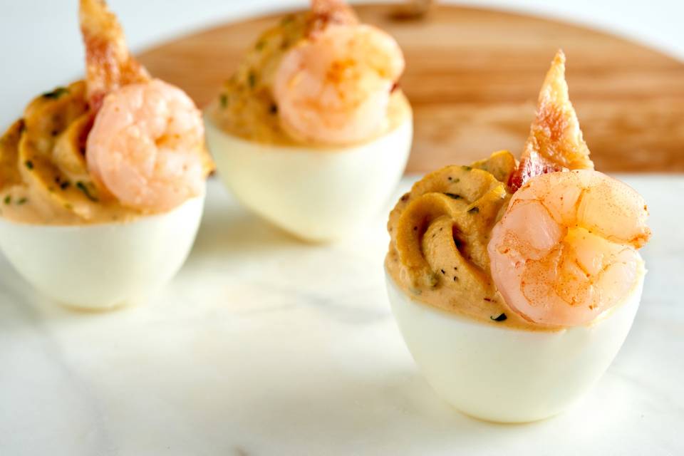 Boiled shrimp deviled eggs