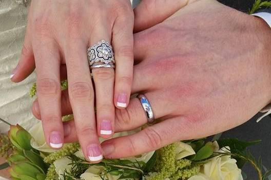 The newlyweds and officiant