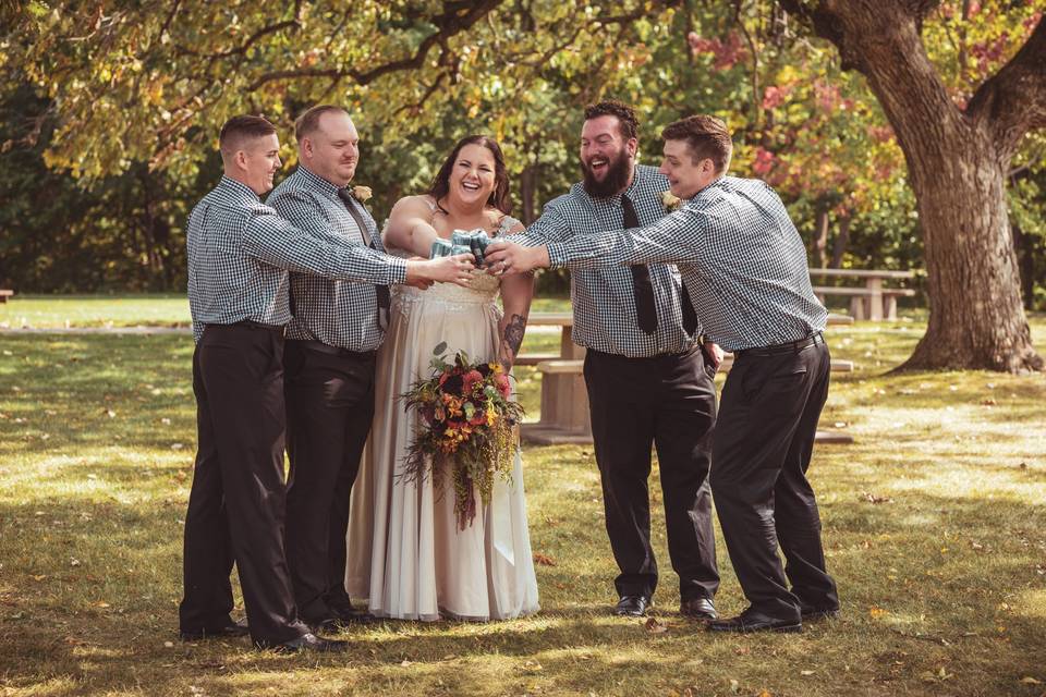 Bride with groomsmen