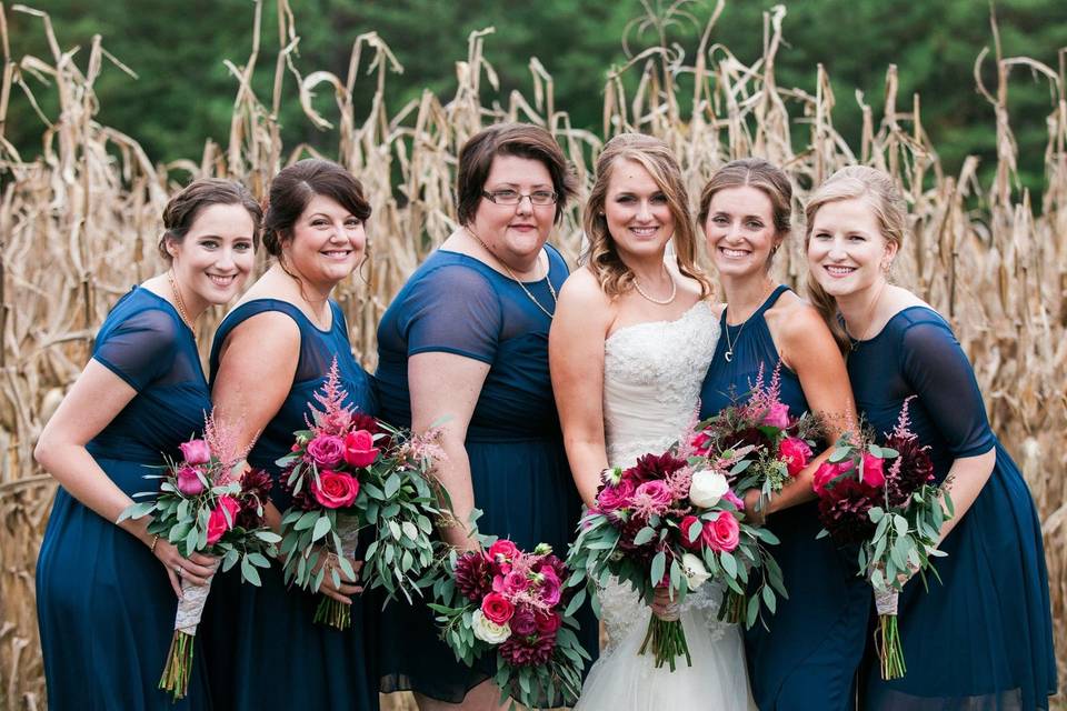 Bouquets of the bridesmaids and bride