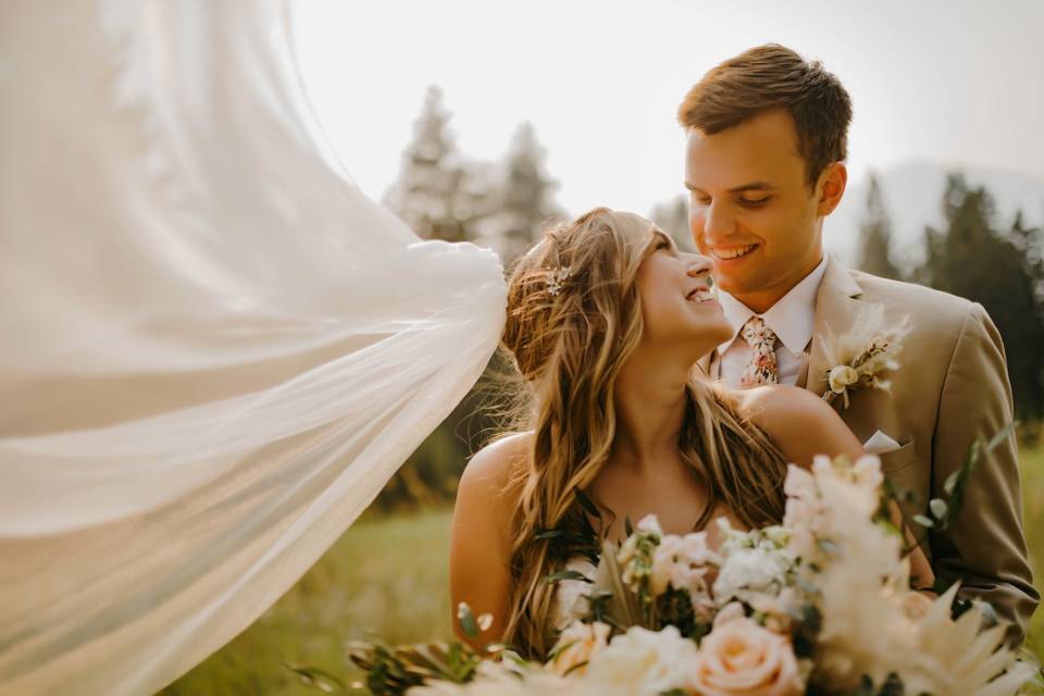 Bride and groom on the bridge