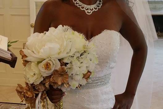 The bride holding her bouquet