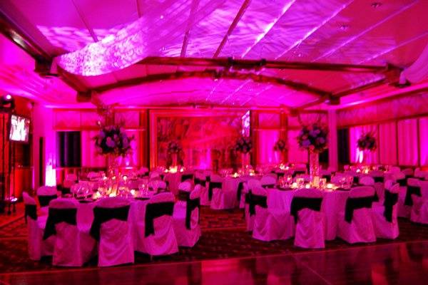 Ambient Lighting in Ballroom with Color Kinetic Uplighting.