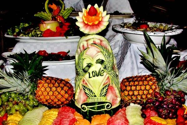 Hand Carved Watermelon with Assorted Fruits and Vegetables.