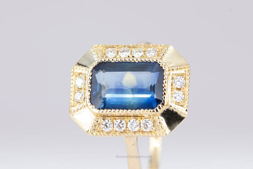 Teal sapphire ring