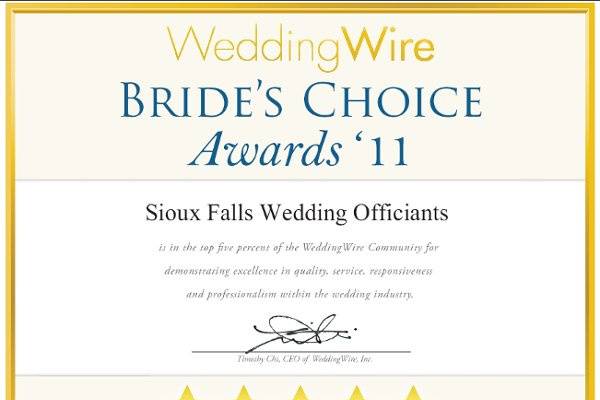 Sioux Falls Wedding Officiants - IA, MN, SD,and NE