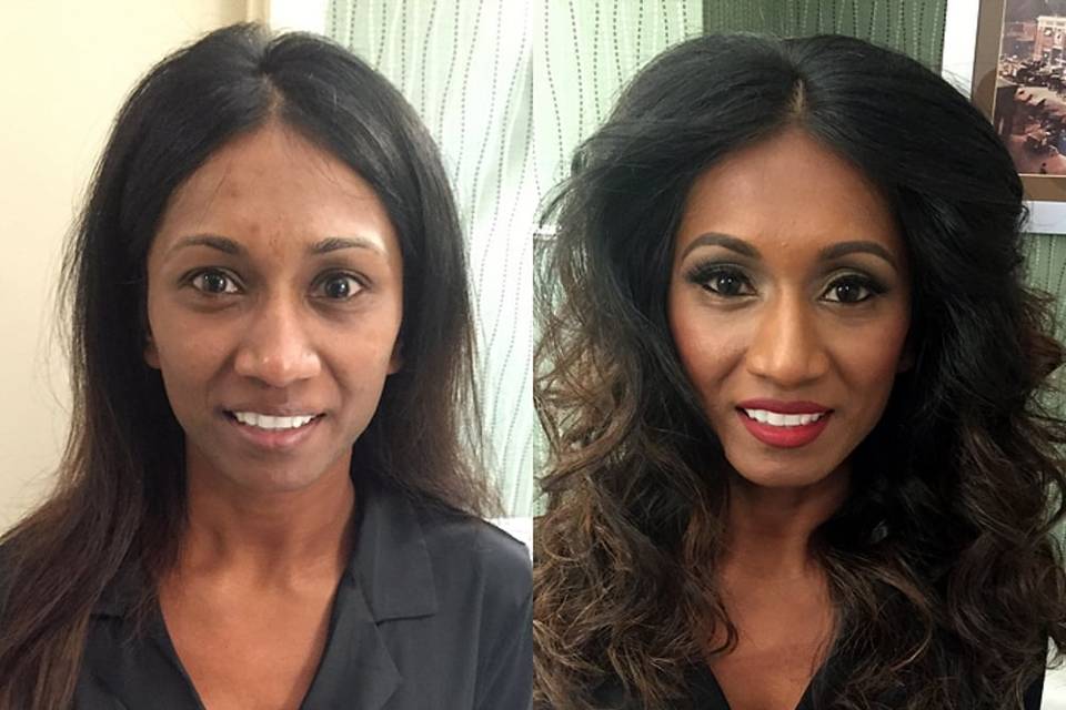 Wedding glam before and after