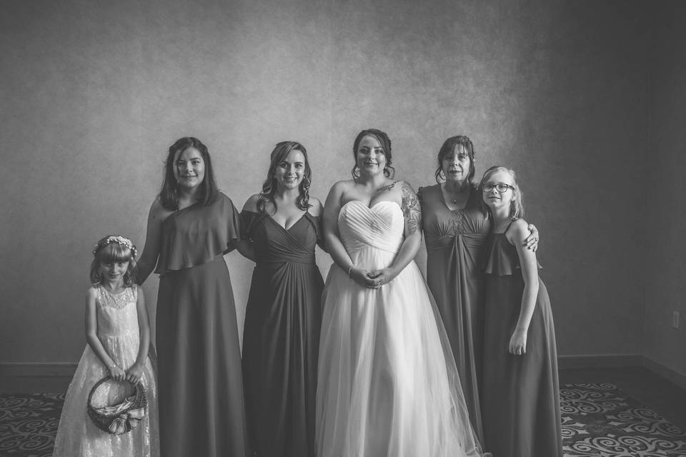 Bridesmaids, mom, and kids