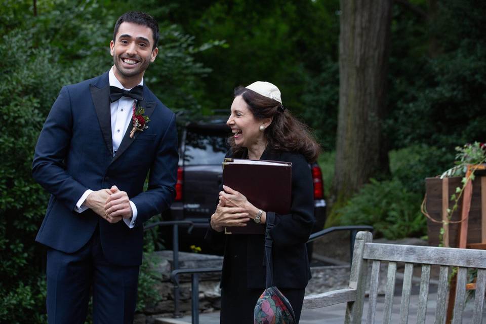 Rabbi Jill and a joyous groom