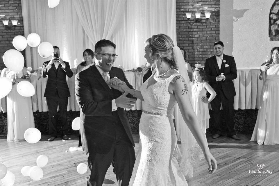 On the dance floor in black and white