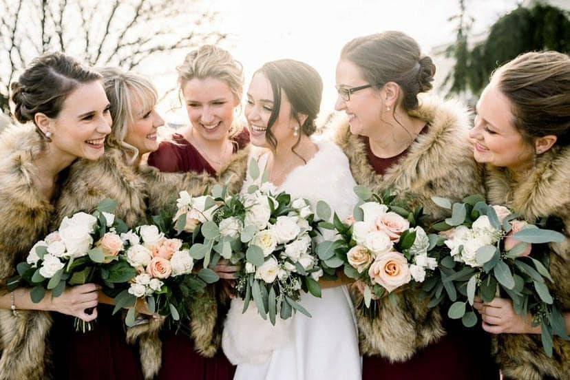 Winter wedding bridal party