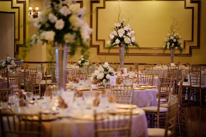 Table with floral centerpieces