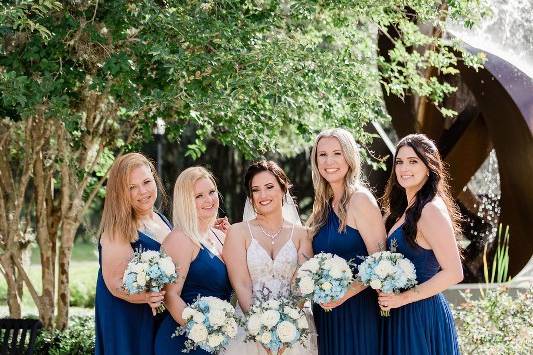 Pale blue and white bouquets