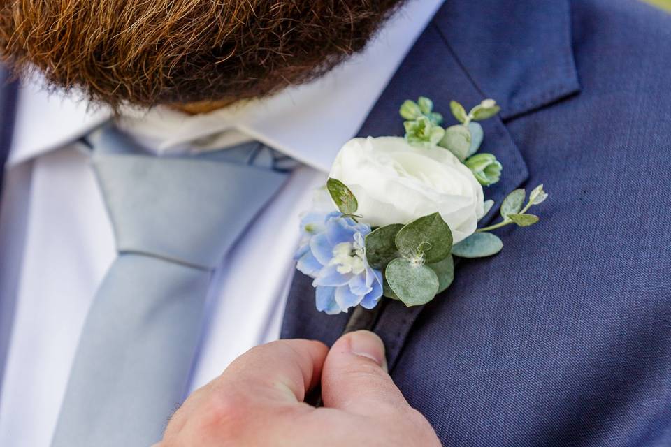 White ranunculus with blue