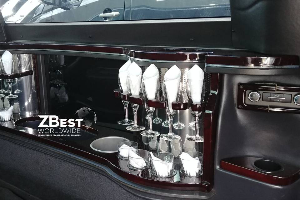 Crystal glassware in our limo