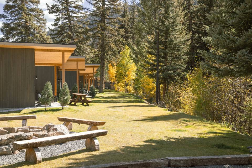 Gas fire pit and grassy play