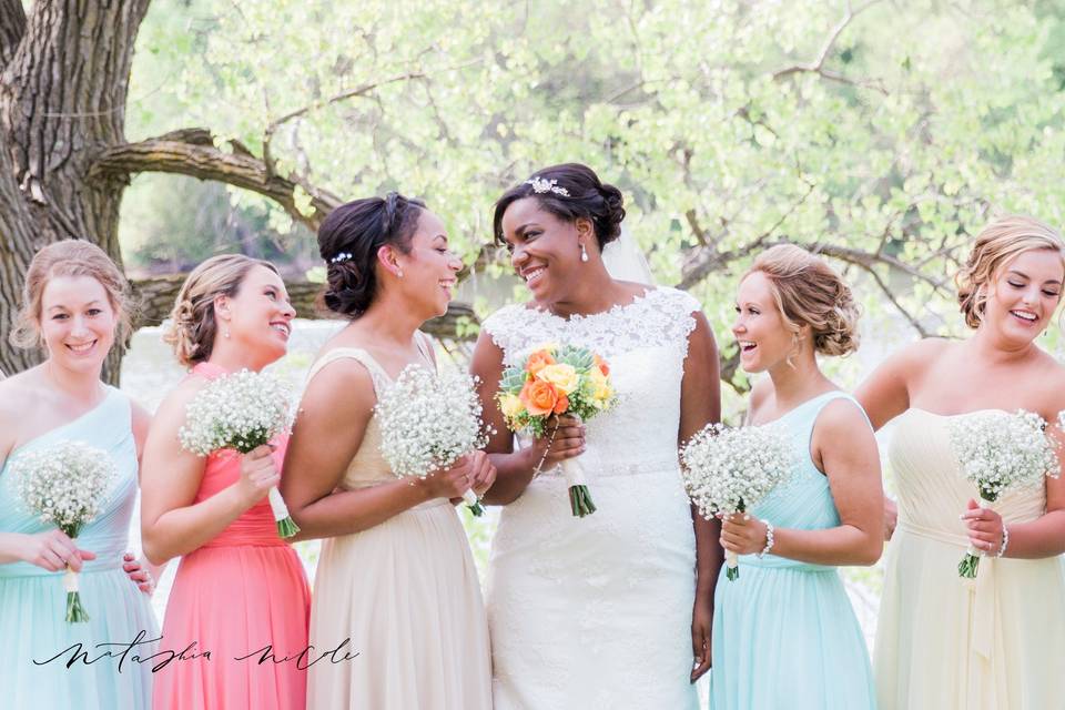 The bride with the bridesmaids