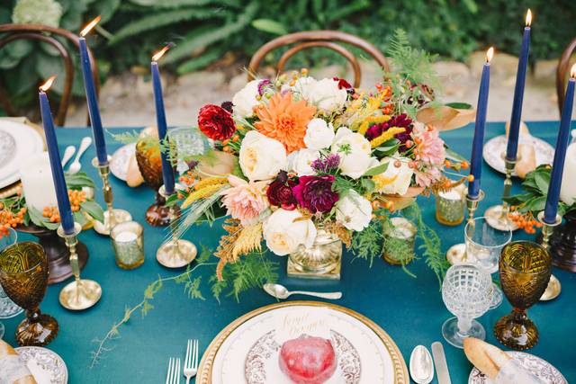 Table setup with flower centerpiece