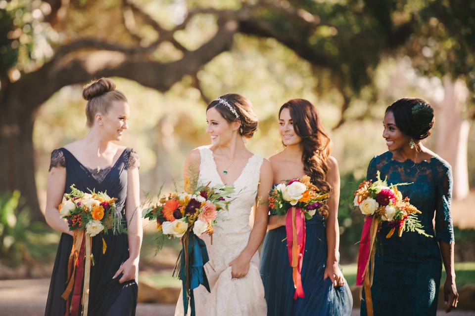 The bride with her bridesmaids