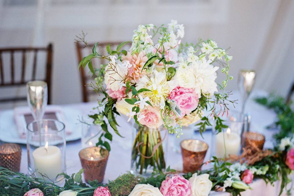 Table setup with flower centerpiece