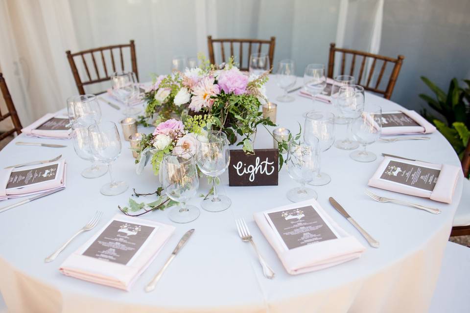 Table setup with flower centerpiece