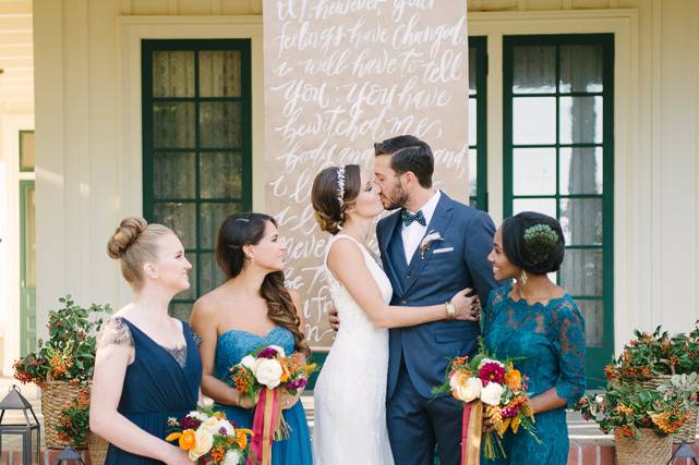 The couple and bridesmaids