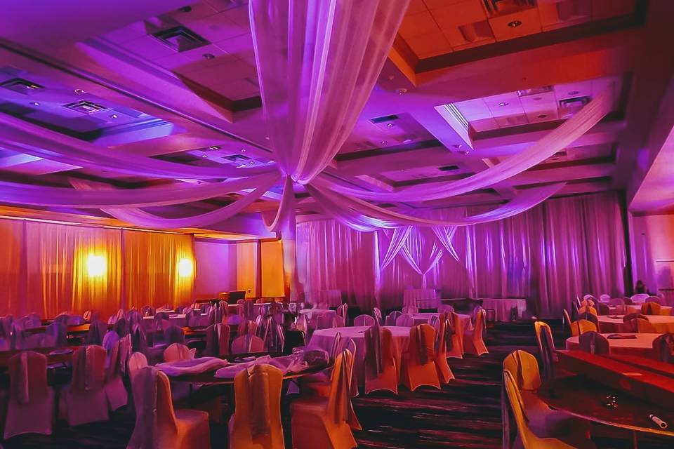 Pink and purple drape ceiling