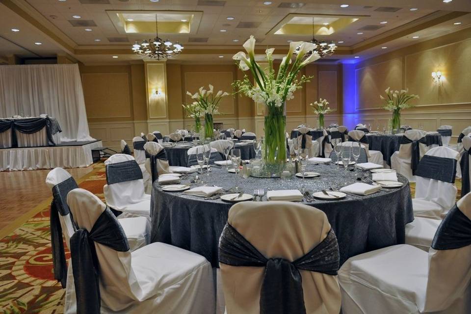 White and grey table and chair linens