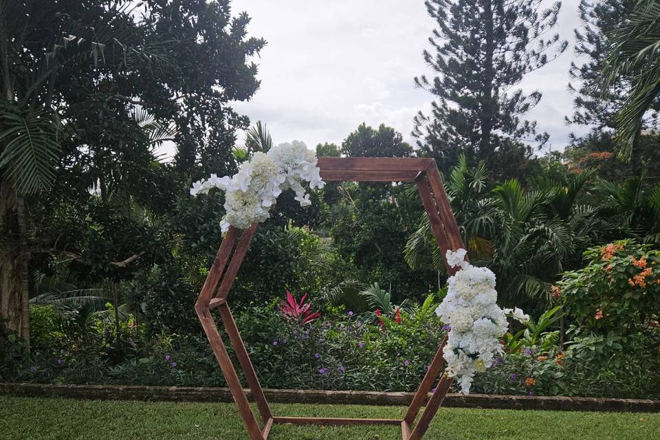 Wooden Hexagonal Arch with Flo