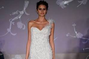 Layered wedding dress with deep neckline
