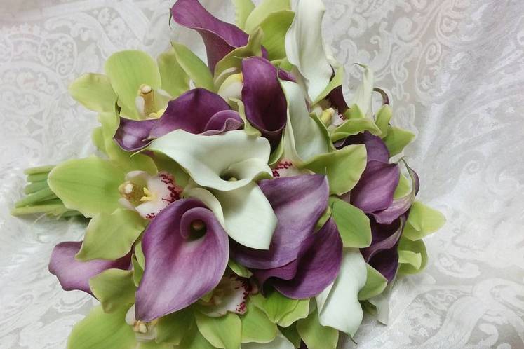 Purple and green themed bouquet