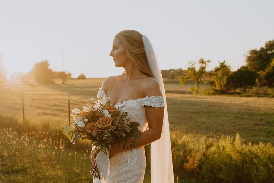 Bride at sunset