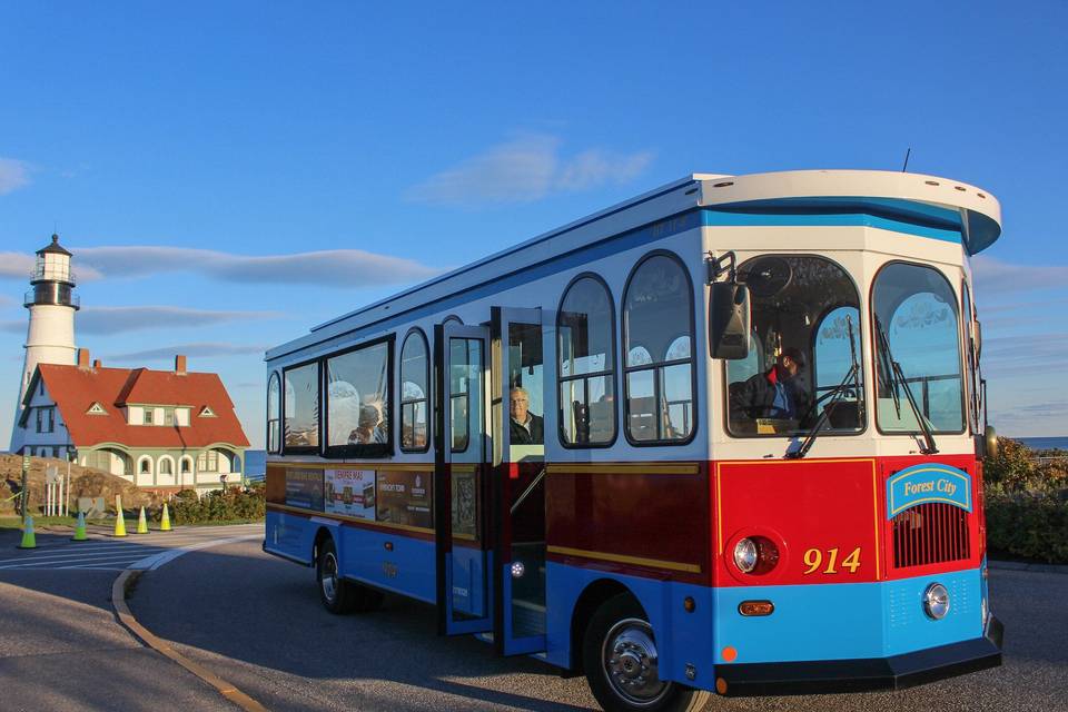 Trolley at Portland Head Light