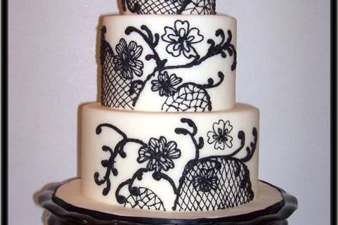 Black and white lace wedding cake