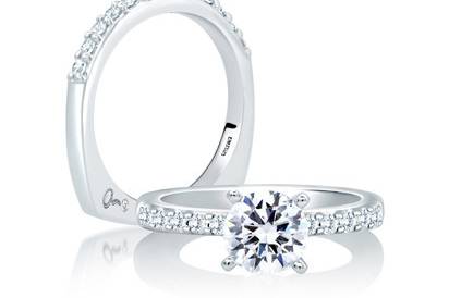 A.JAFFE Classic Designer Engagement Ring with Round Brilliant Center
Style # MES078
Available in Platinum, White, Yellow, or Rose Gold
Can be built with any size or shape center stone.