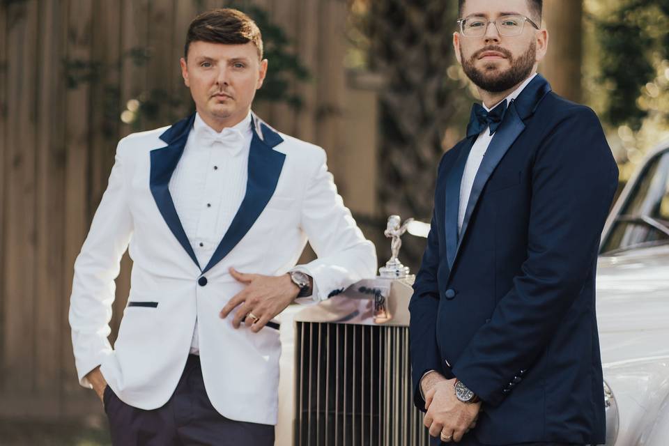 Ivory/navy custom tuxedo