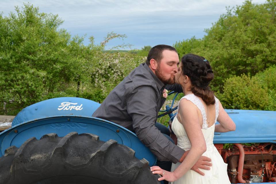 Bride and Groom on a Ford