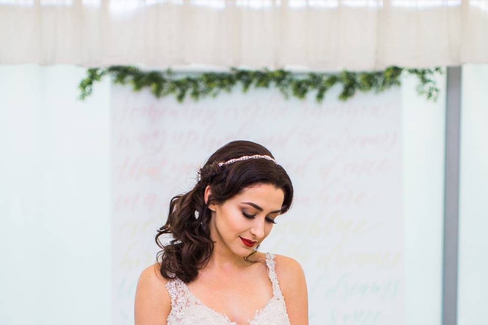 The bride holding her bouquet